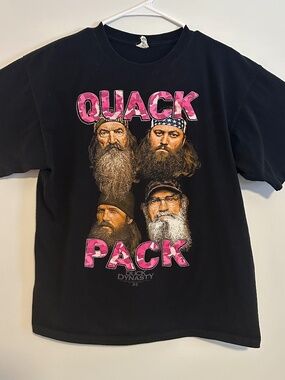 Duck Dynasty Quack Pack TV Graphic Print T-Shirt Large Black Y2K Short Sleeve